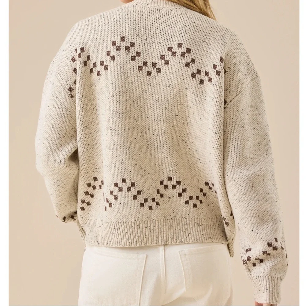Altar’d State Cozy Cream and Brown Sweater with Boot Design - Picture 3 of 8